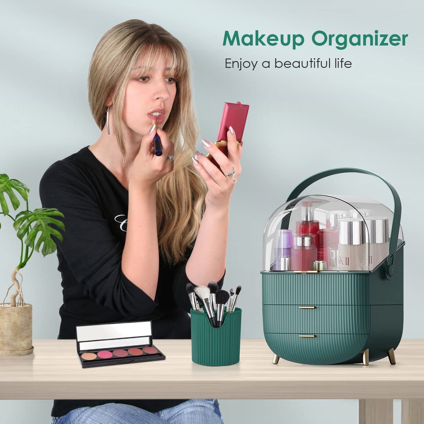 Makeup Storage Organizer with 2 Drawers & Lid Transparent Cover