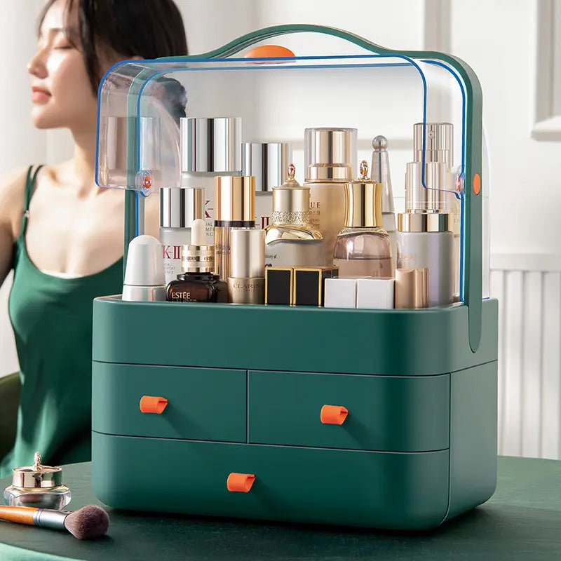 Acrylic Double Door Cosmetic Organizer with Drawers