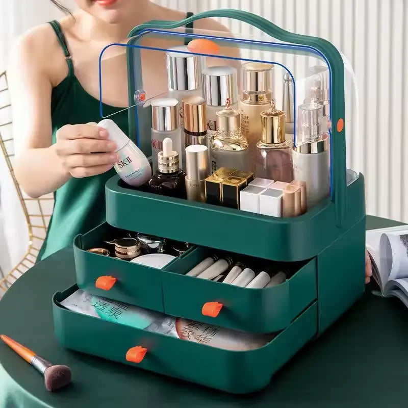 Acrylic Double Door Cosmetic Organizer with Drawers