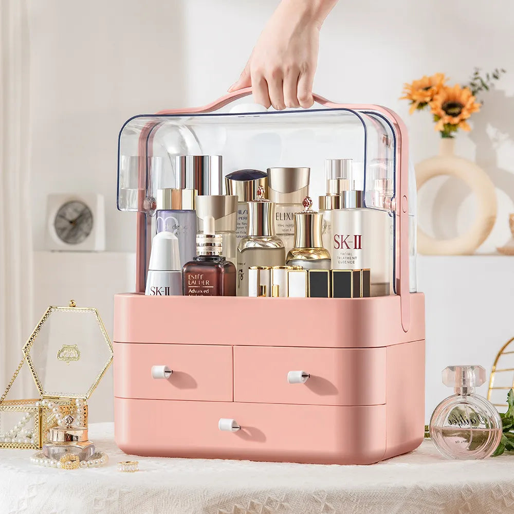 Acrylic Double Door Cosmetic Organizer with Drawers