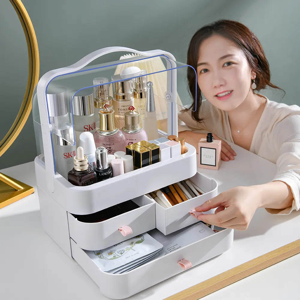 Acrylic Double Door Cosmetic Organizer with Drawers