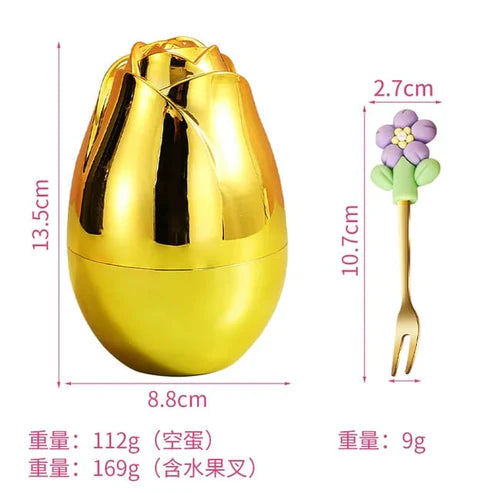 Luxury Rose-Shaped Fruit Fork Set in Pakistan – Stainless Steel Dessert & Appetizer Forks with Golden Storage Case